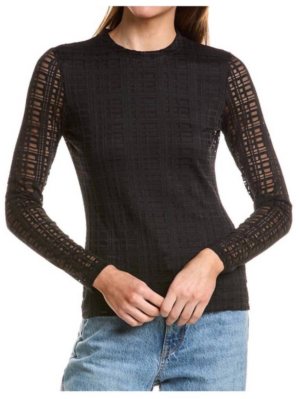 Johnny Was JADE Black Natalie Long Sleeve Mesh Tee Size XS BNWT